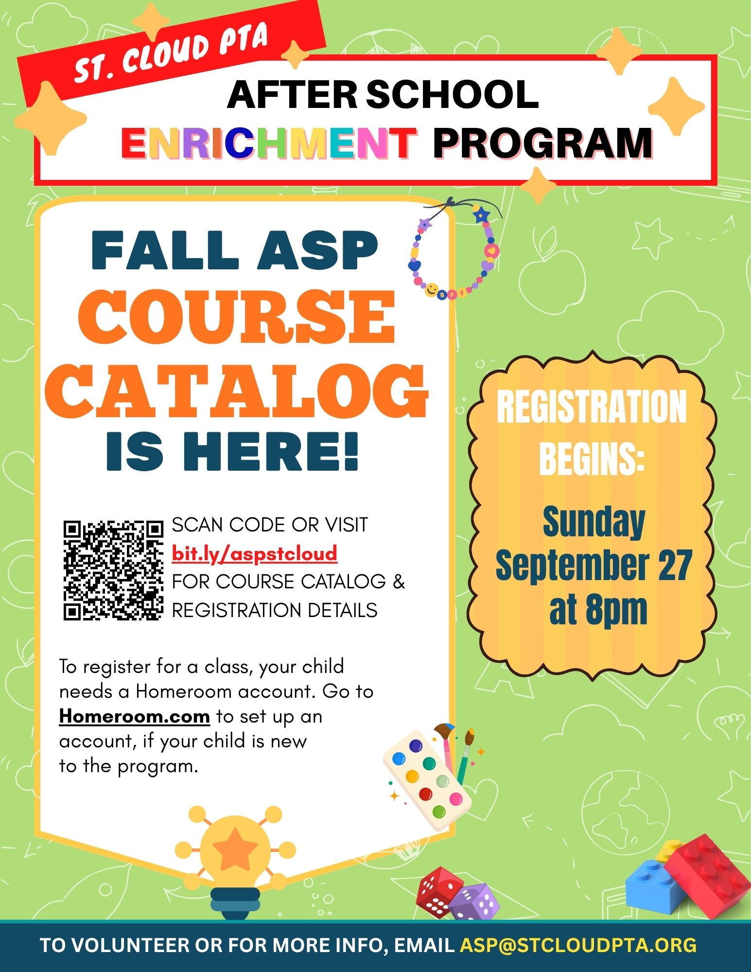 Fall 2026 After School Enrichment Program course catalog; registration opens September 27 at 8 PM